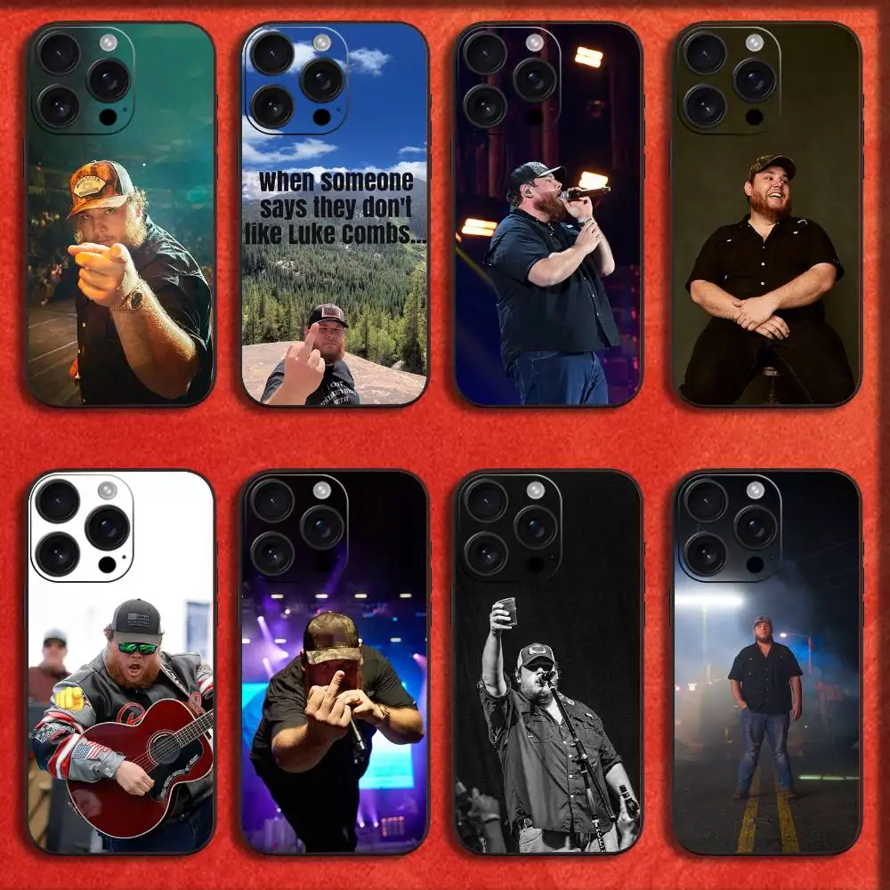 

Singer L-Luke Combs Phone Case For iPhone 16,15,14,13,12,11,Pro,XS,Max,XR,Plus,E,SE4,Mini Black Fashion Cover