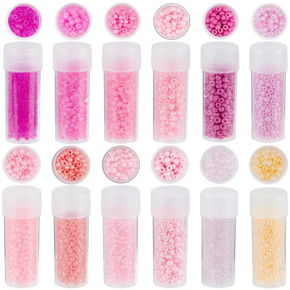 

120G 12 Colors Glass Seed Beads Mixed Styles Round Hole Round Pink 2~2.5x1.5~2mm Hole: 0.8~1mm 10g/style