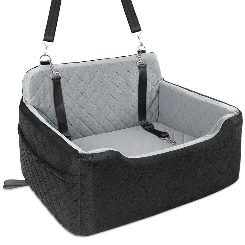 Stylish Oxford Cotton Dog Car Seat Memory Foam Booster Elevated Pet Car Seat for Medium to Large Dogs