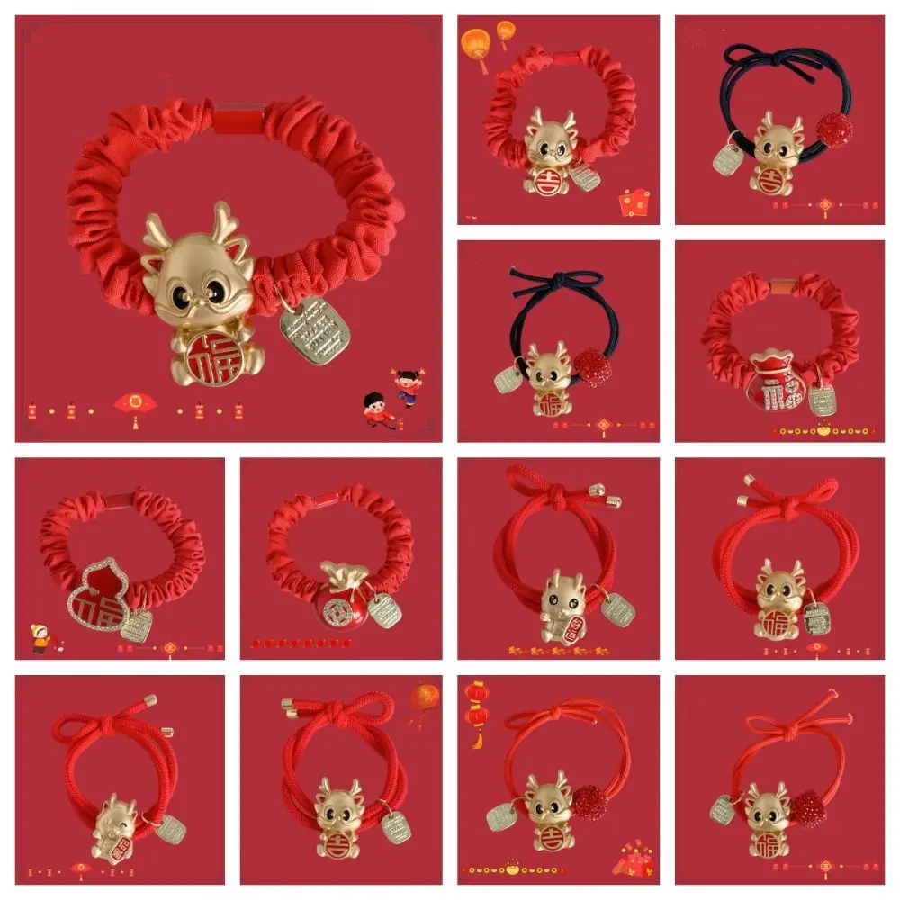 New Year Mascot Red Hair Rope Child Headwear New Year Headwear Chinese New Year Hair Scrunchie Ponytail Holder Mascot Dragon