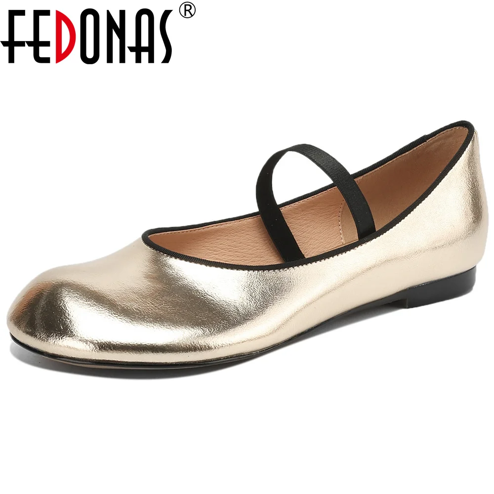 FEDONAS Mary Janeรองเท้าสําหรับสตรีHand Stitch Casual Streetwearบัลเล่ต์หญิงเสือดาวSilver Gold Flatsรองเท้าLoafers