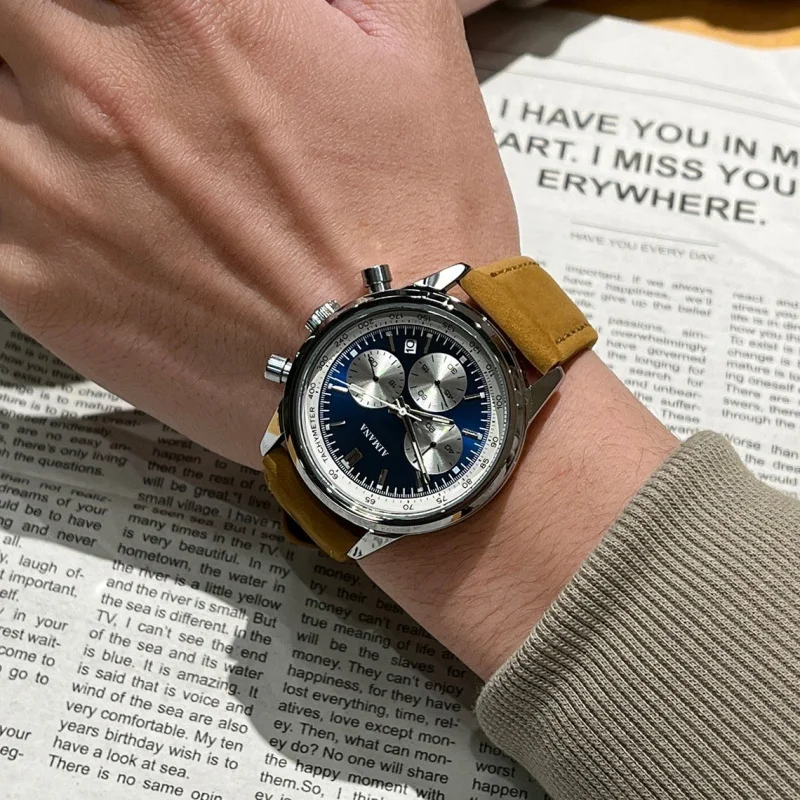 

Men's Watch with Leather Strap Business Multifunctional Quartz Wristwatch