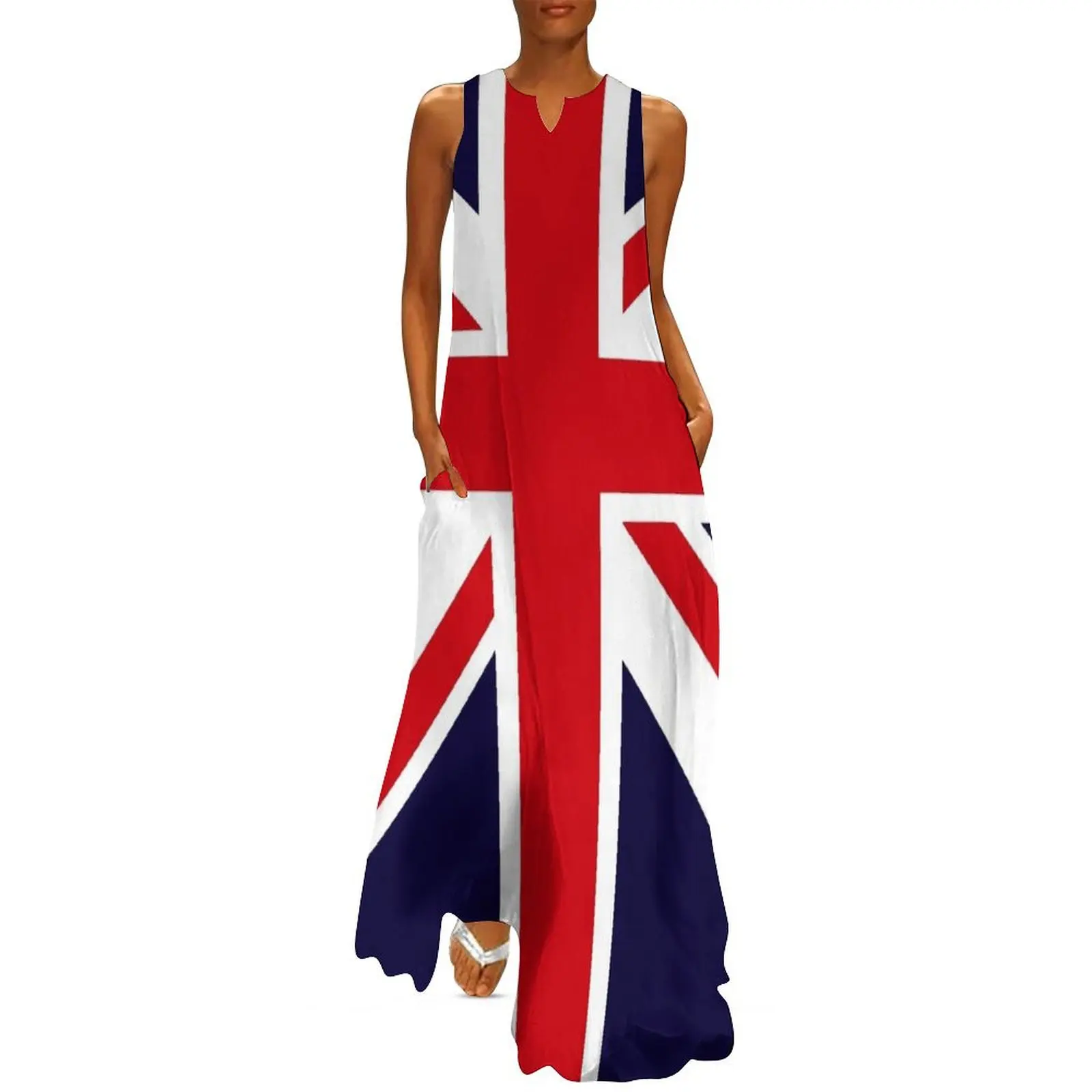 Rose Union Jack Grã-Bretanha Punk Camiseta Vestido Longo Beachwear Vestido Longo vestido feminino