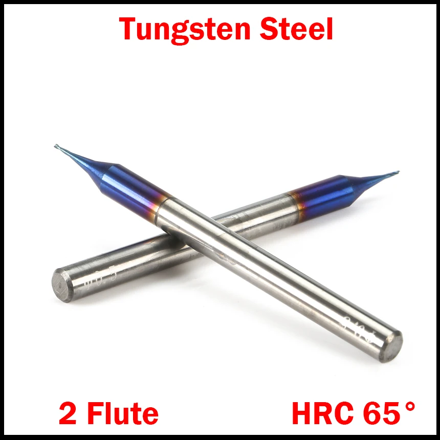 0.7mm 0.8mm 0.9mm Cutting Edge Diameter HRC65 Tungsten Carbide 2 Flute Micro CNC Tool Router Bit Flat End Mill Milling Cutter