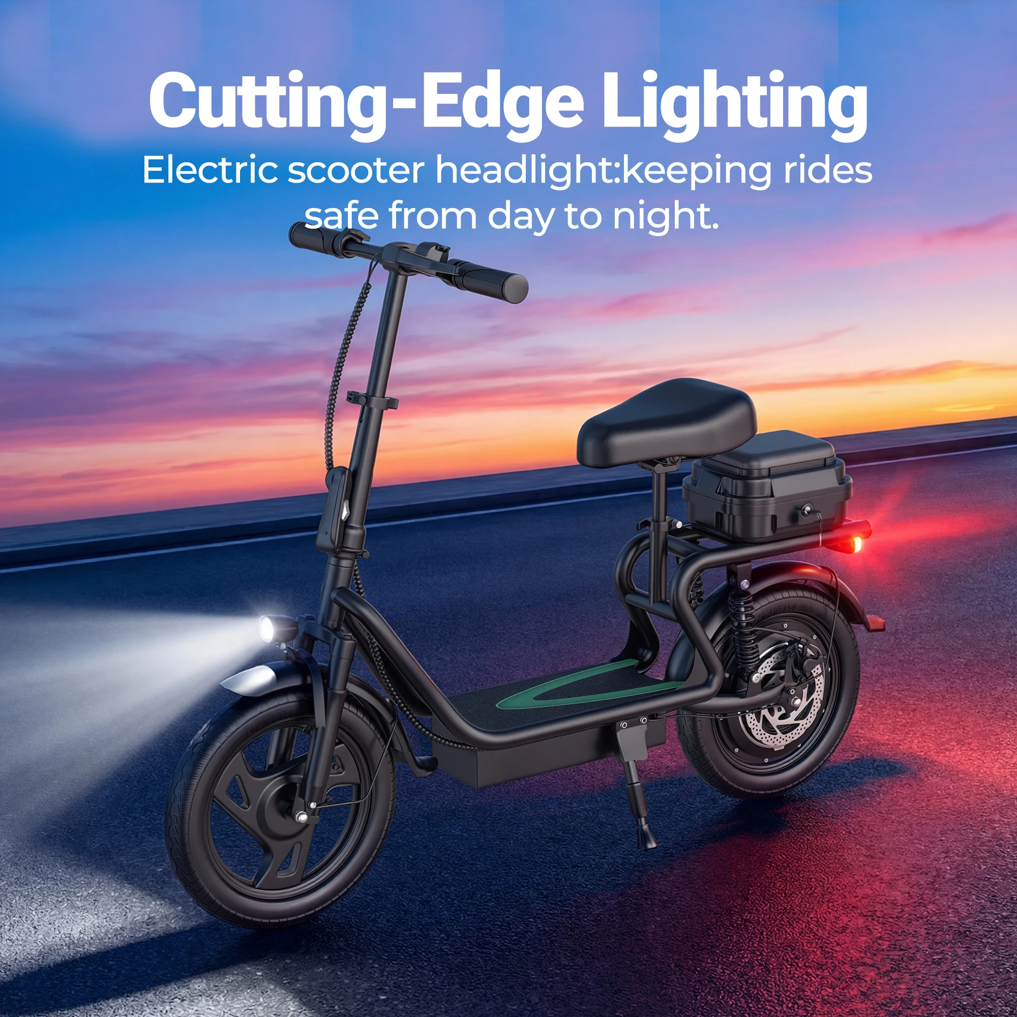 Scooter Eléctrico con Asiento, 500W, 48V, 15.6Ah, 14 Pulgadas, para Adultos, Uso Urbano, Velocidad Máxima 22MPH, Alcance de 38 Millas, Control por Aplicación, Disponible en la UE 7