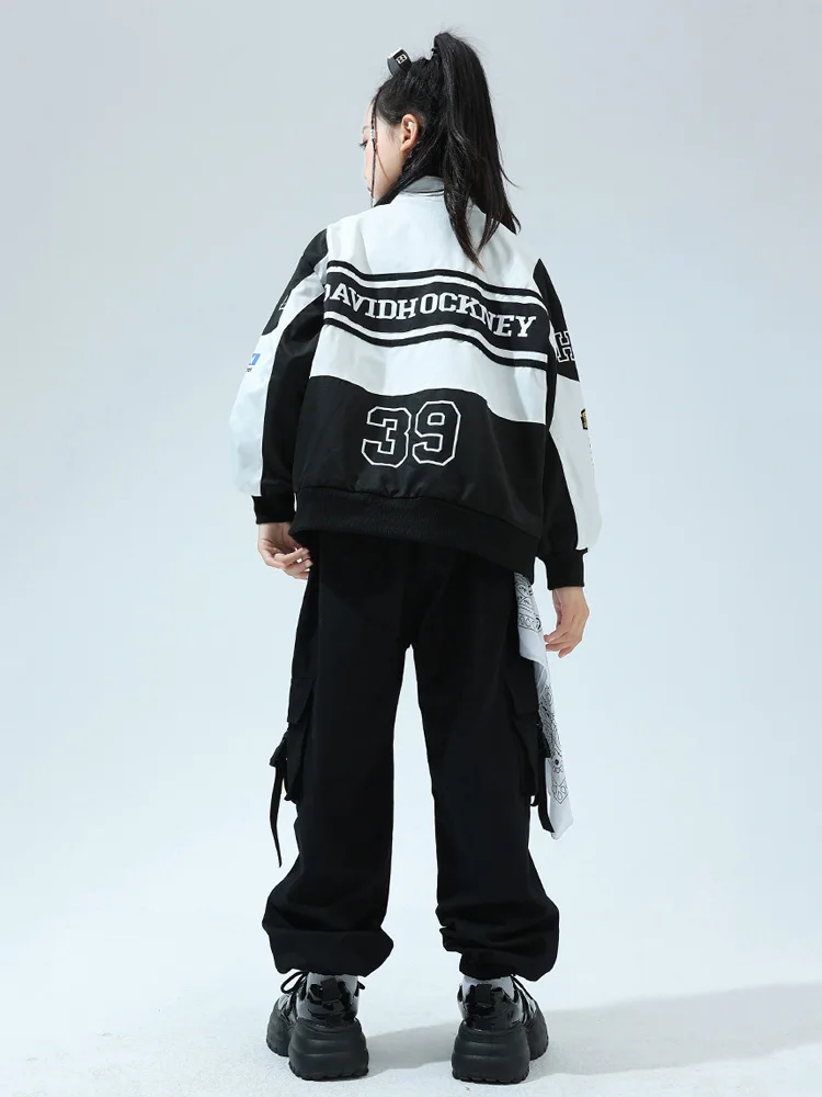 Jungen Hip Hop Motorrad Jacke Cargo Hosen Mädchen K-pop Street Dance Kontrast Mantel Kinder Jazz Kleidung Kinder Streetwear set