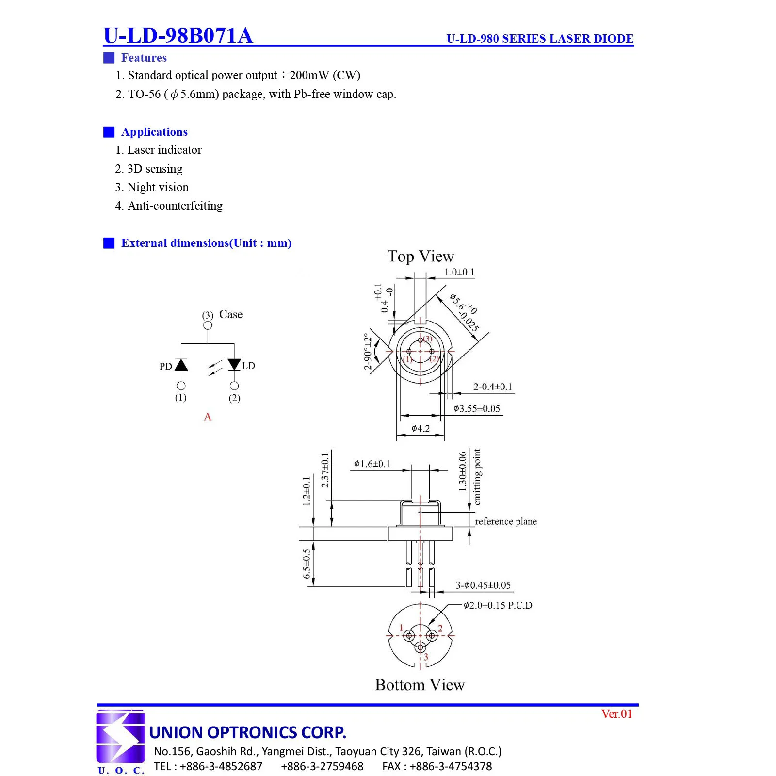 5 قطعة جديد 980nm 200 ميجا واط ليزر أشعة تحت الحمراء ديود TO18-5.6mm FF980H20