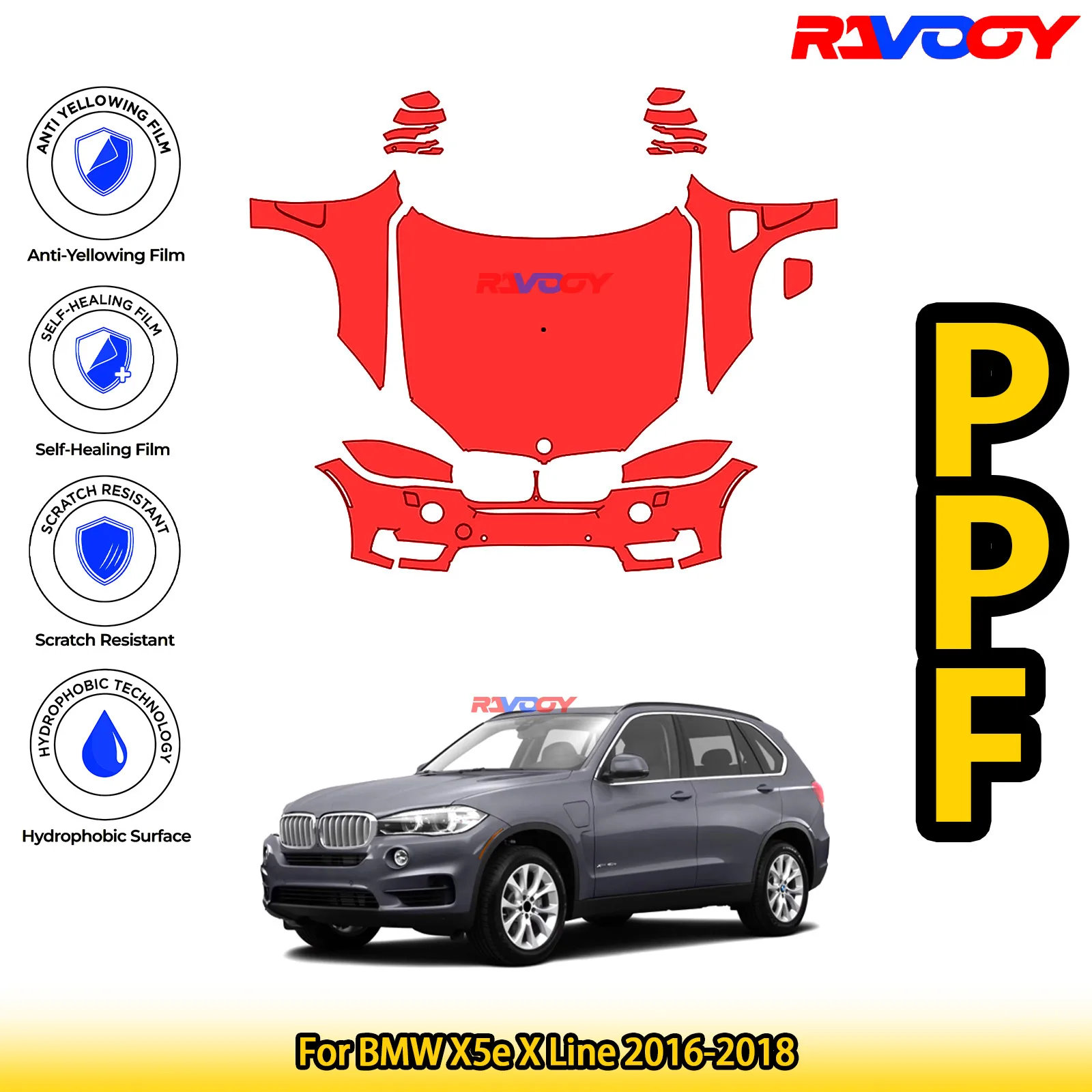 

Для BMW X5e X Line 2016-2018 глянцевая матовая черная предварительно вырезанная передняя защитная пленка PPF Kit