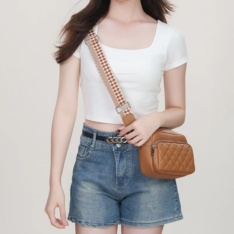 

Cross-border Trendy Women Mini Square Bag Wide Strap Double Zipper Versatile Shoulder Crossbody Handbag