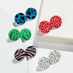3pair/set Leopard Round Acrylic Stud Earrings for Women New Cute Small Colorful Circle Earring Fashion Jewelry Gifts
