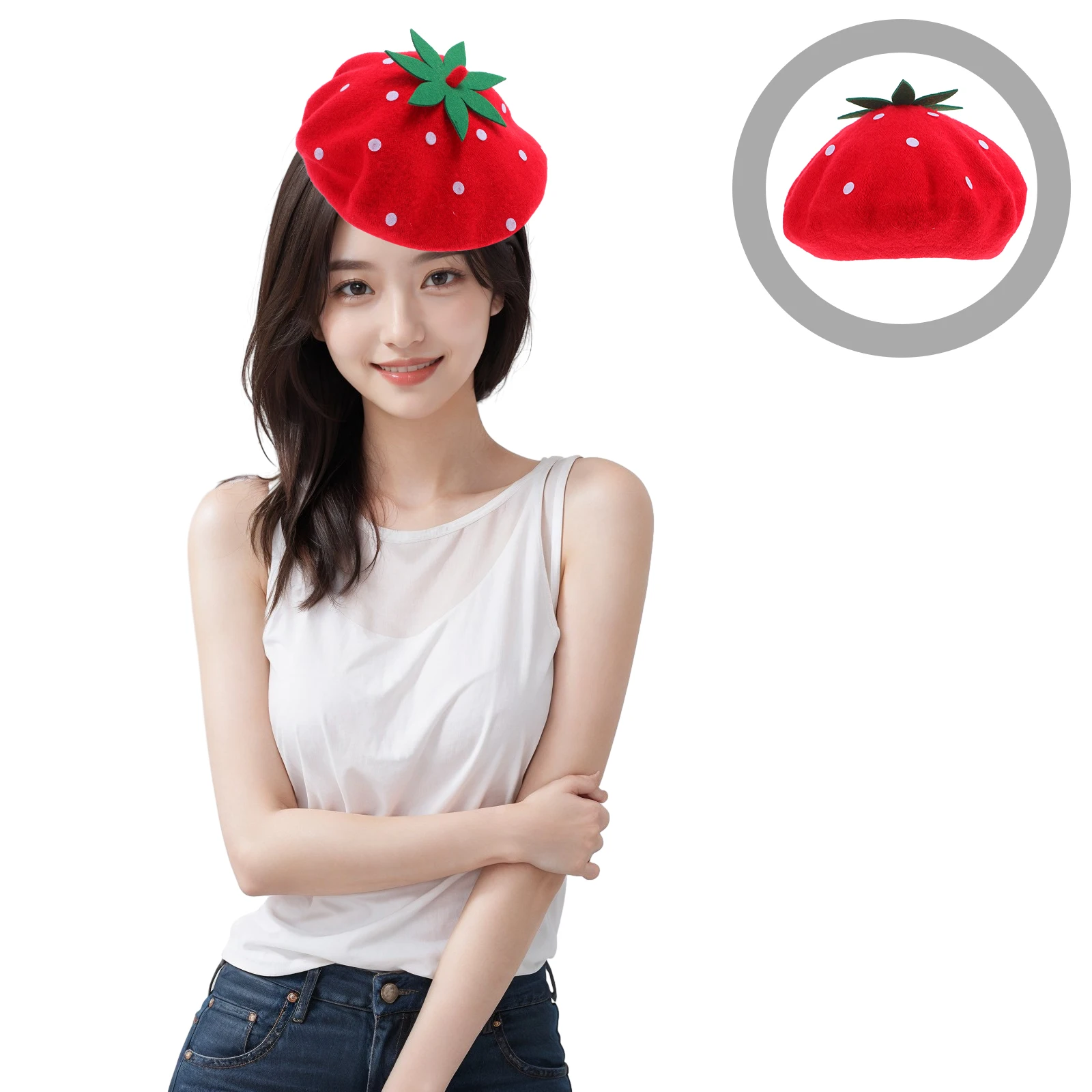 

Strawberry Beret Hat Wool Blend Women Party Costume Kawaii Artist Caps Strawberry Shape Headwear Trendy French