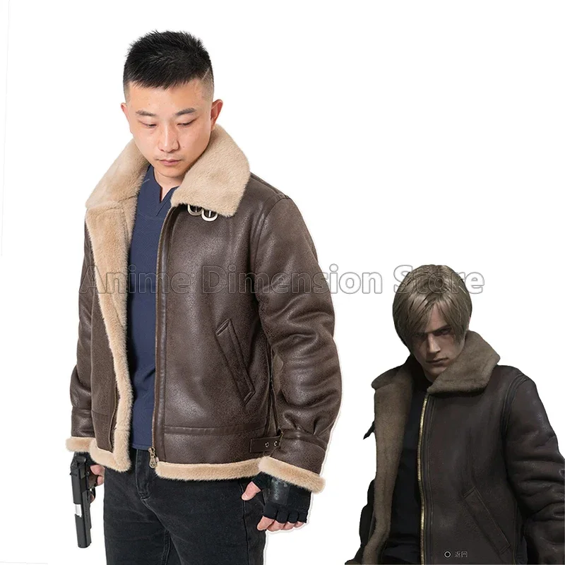 2025 New Game Biohazard Resident Remake Leon Scott Kennedy Cosplay Costumes Faux Leather Jacket Role Play Coat For Man X156