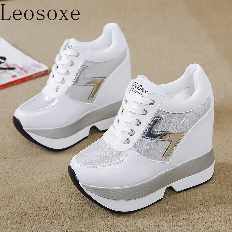 Fashion White Sneakers Women\'s High Platform Casual Shoes Height Increasi Leathe Shoes 10 CM Thick Sole Trainers Tennis Sports