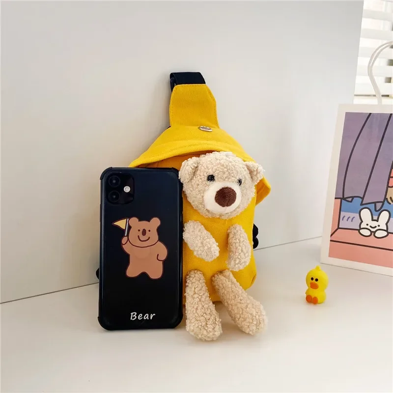 Children\'s Bags Winter New Messenger Bag Cute Bear Chest Bag Korean Version Trend Boys and Girls Mini Canvas Bag messenger bag