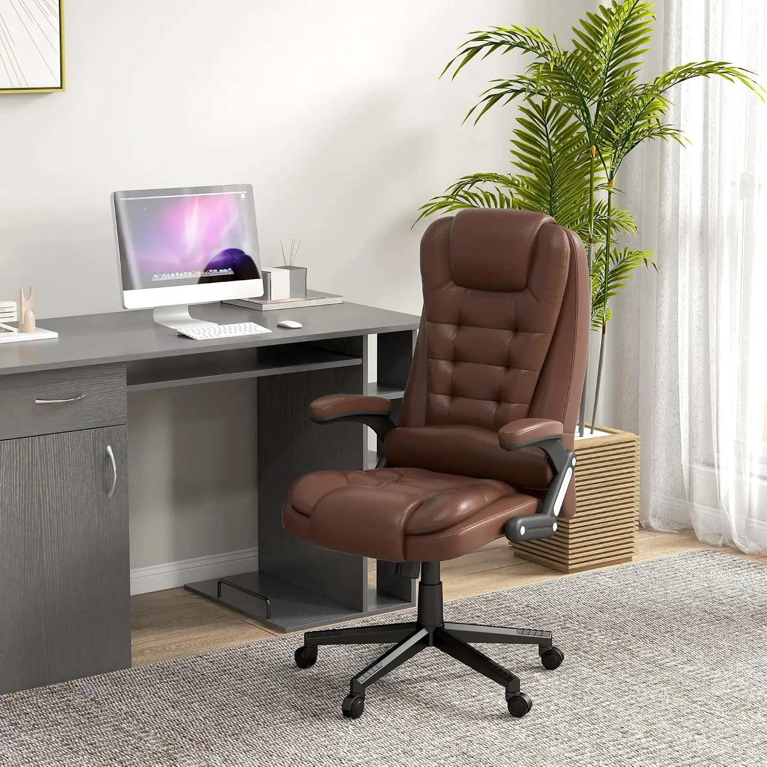 High Back Heated Vibration Massage Office Chair Reclining PU Leather, Customized