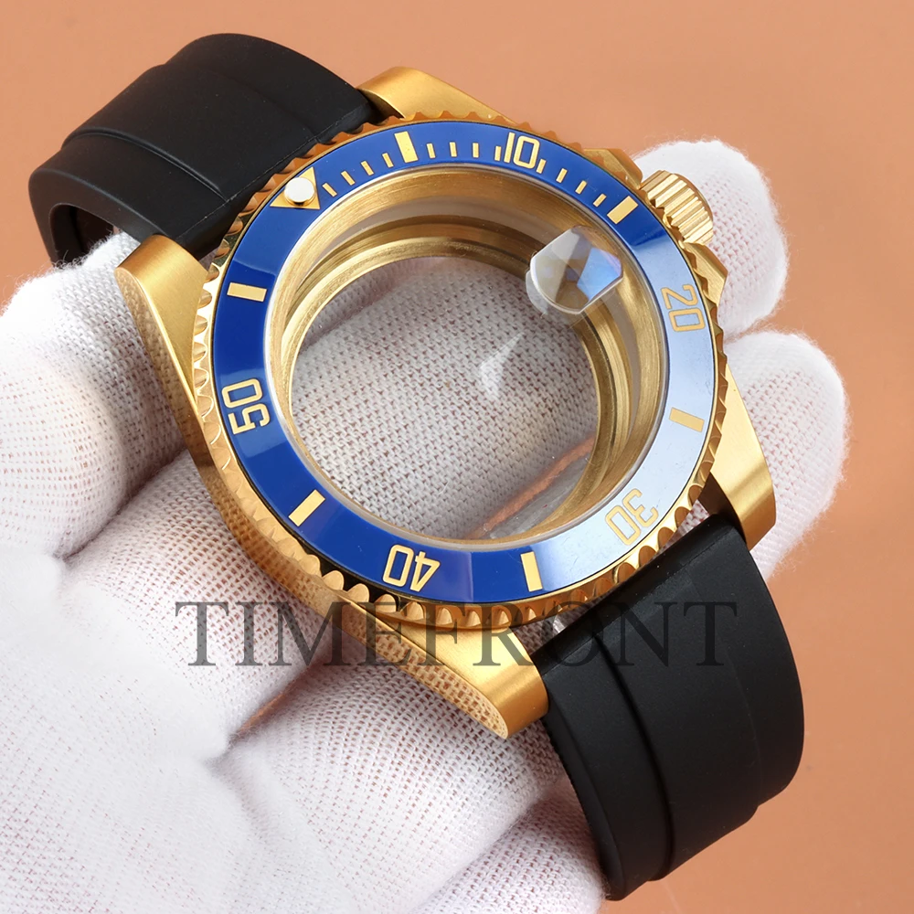 الذهب 40 مللي متر nh35 الياقوت الزجاج حالة المطاط حزام ل SUB GMT يخت ماستر NH34 NH35 NH36 NH38 حركة 28.5 مللي متر ساعة مزدوجة أجزاء