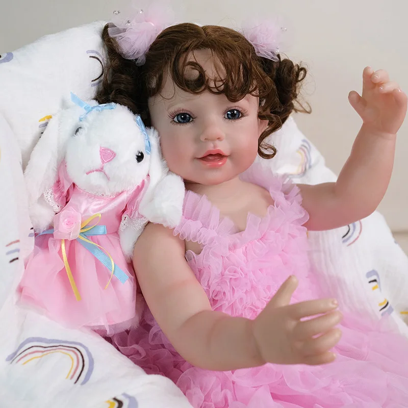 22-calowa (55 cm) uśmiechnięta lalka reborn dla dziewczynki, całe ciało z winylu, prezent na Boże Narodzenie dla dziewczynek