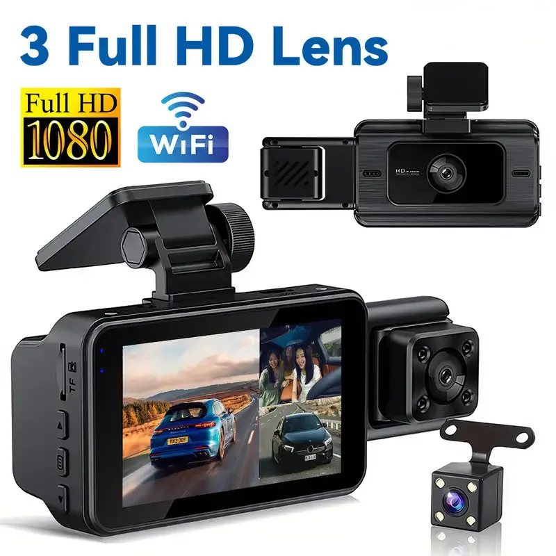 New Arrival WIFI DVR Car Camera Dash Cam 3 Lens Car Black Box Wide Angle HD 1080P Triple Recording Night Vision Driving Recorder