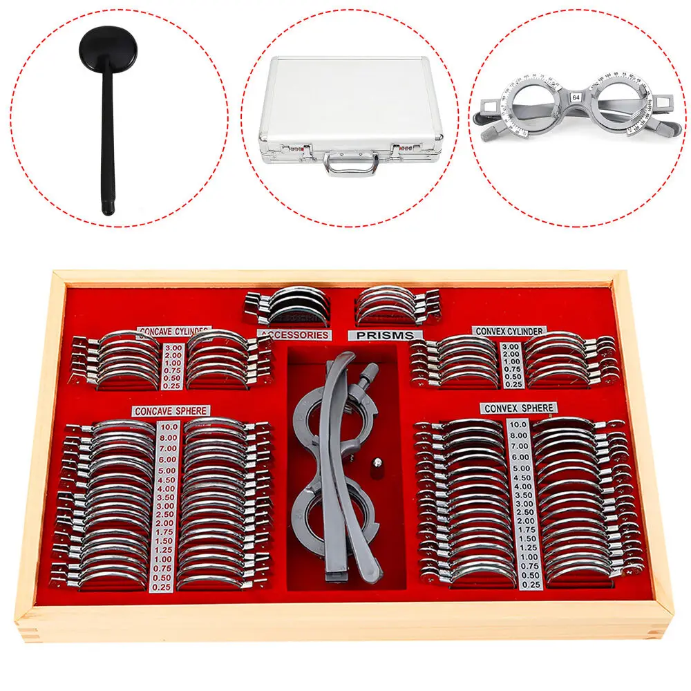 

104 Pcs Optometry Optical Trial Lens Kit Test Metal Trial Frame Set W/ Case Box