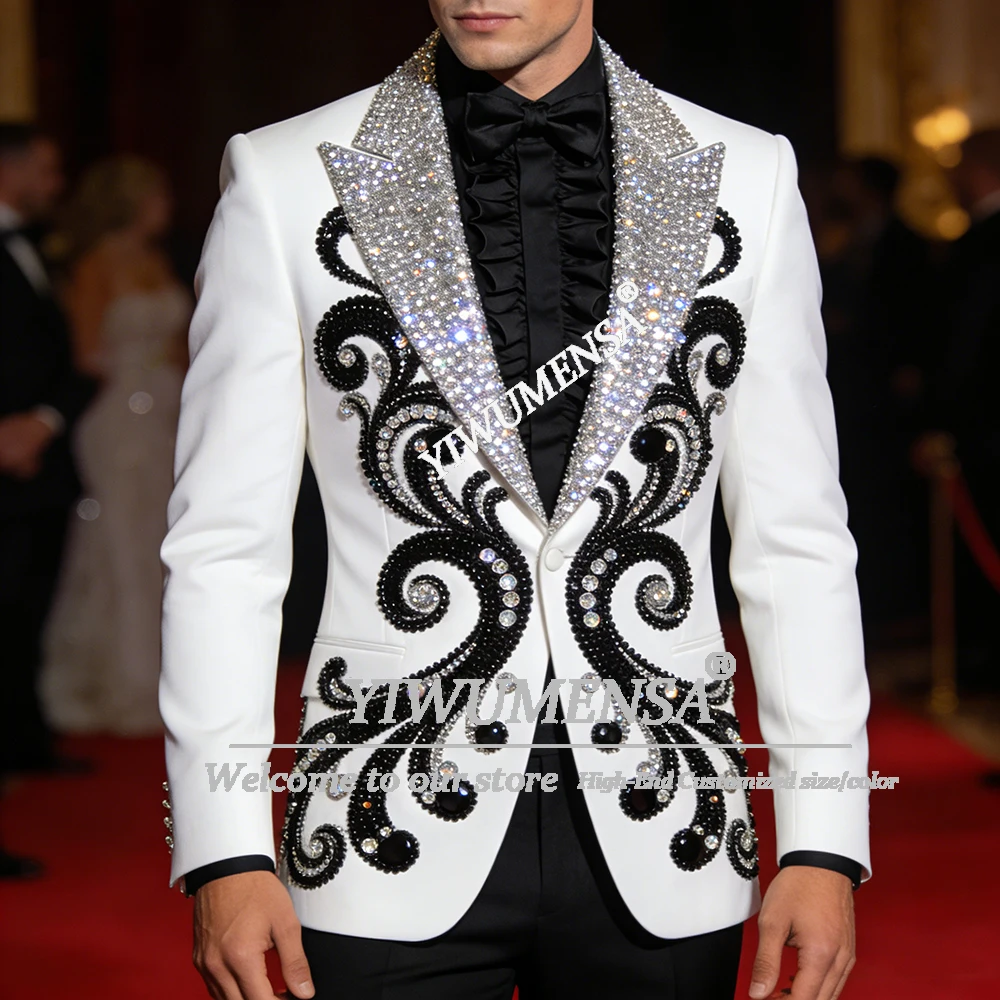 

Men's Luxury Groom Wedding Suits Brilliant Sequin Prom Blazers Customized Beaded Stones Tuxedos 2 Pieces Man Formal Wear Outfit