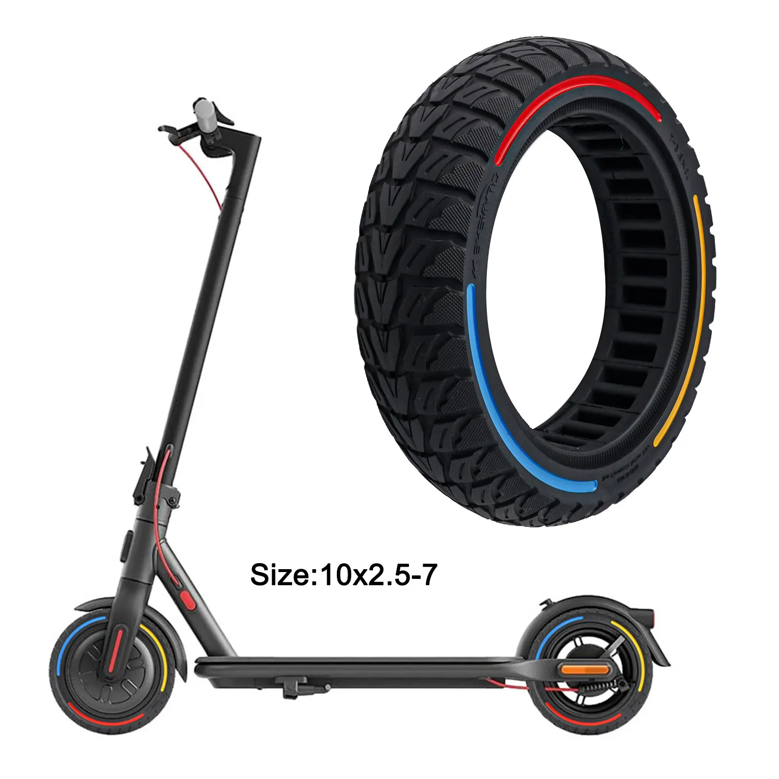 

10 Inch Electric Scooter Solid Tire 10x2.50-7 Colorful Stripes Solid Tyre For-xiaomi 4/4Pro Electric Scooter Replacement Parts