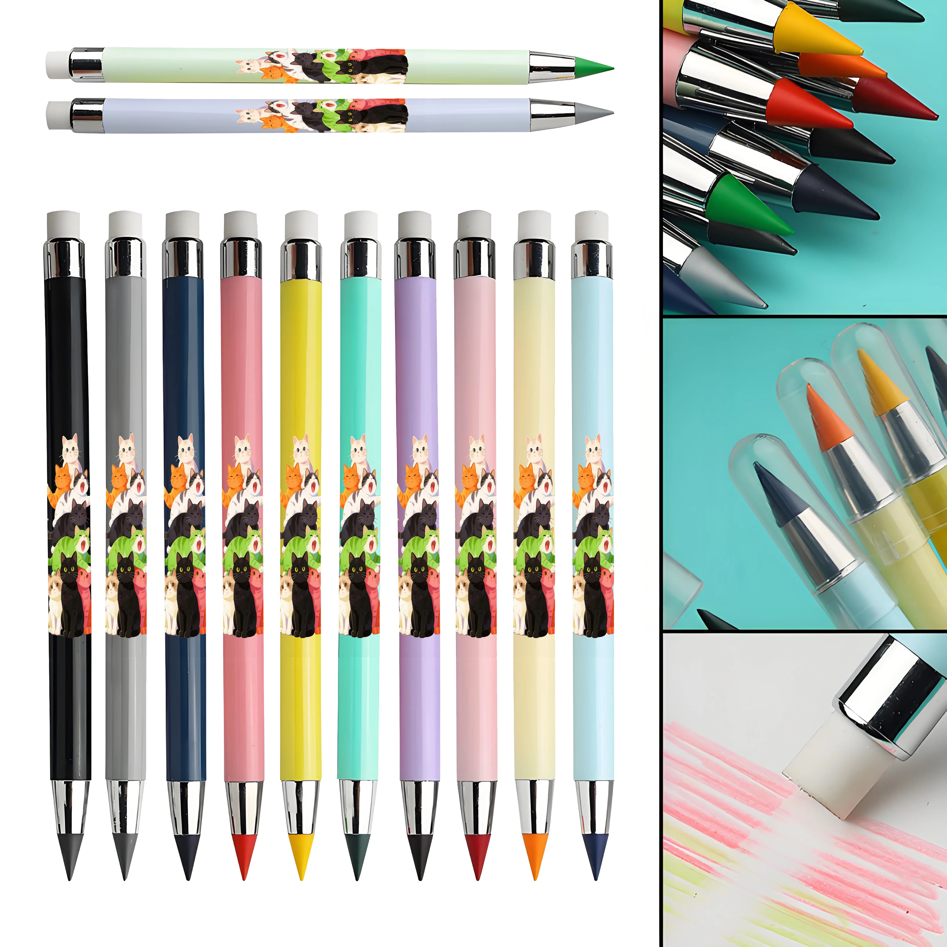 

12 шт., музыкальный узор с кошачьим укладкой, вечный карандаш цвета макарон, нелегко сломать, студенческий рисунок, рисунок, цветной свинец.