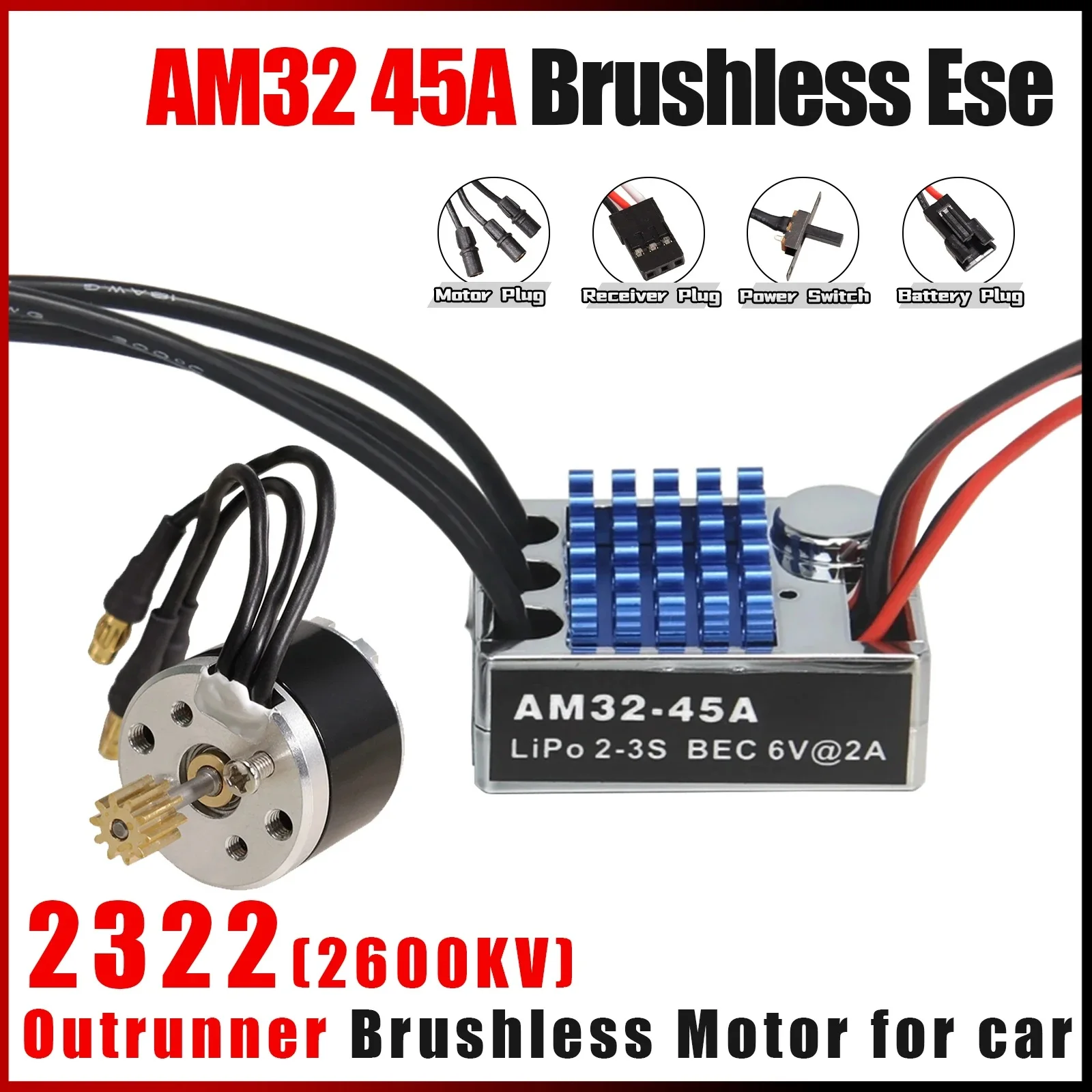 2322 2600KV Outrunner Brushless Motor AM32 45A ESC for 1/12 RC Cars MN82 MN99S MN168 MN78 Crawler Upgrade Kit Combo Parts