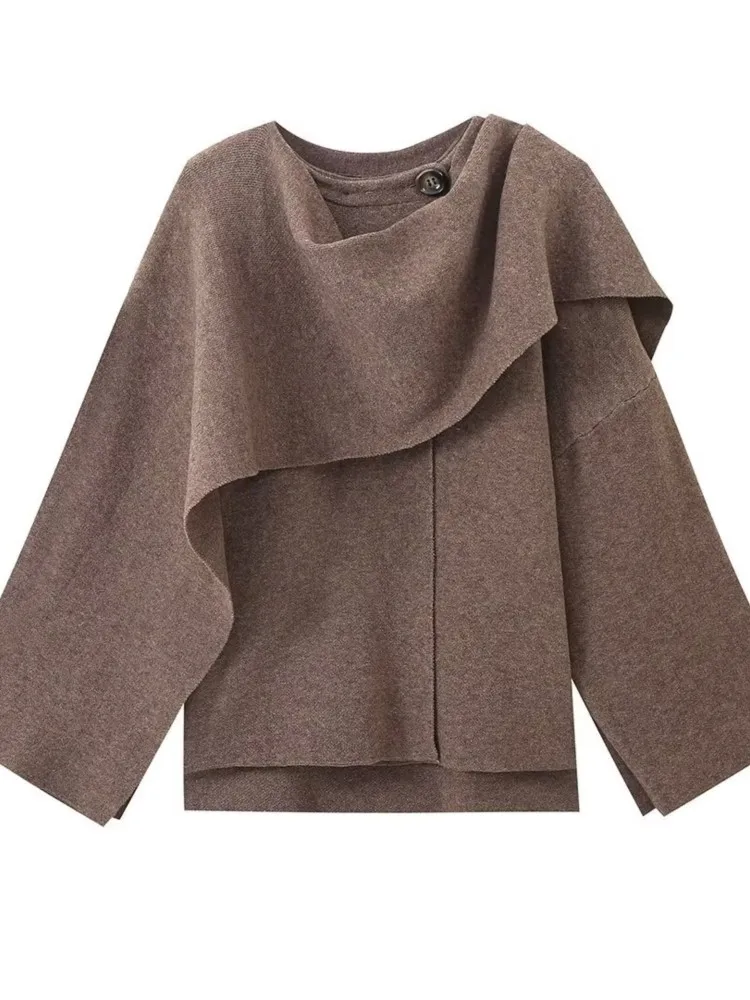 Autumn Winter New Personality Fashion Top Women's Popular Solid Color Cloak Knitted Loose Cardigan Long-sleeved Sweater Jacket