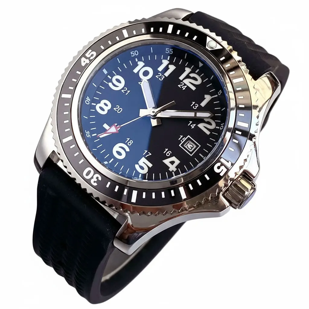 44mm Black Dial Luminous Ceremaic Bezel Date Window 21 Jewels MIYOTA 8215 Automatic Mens Watch Rotating Bezel Leather