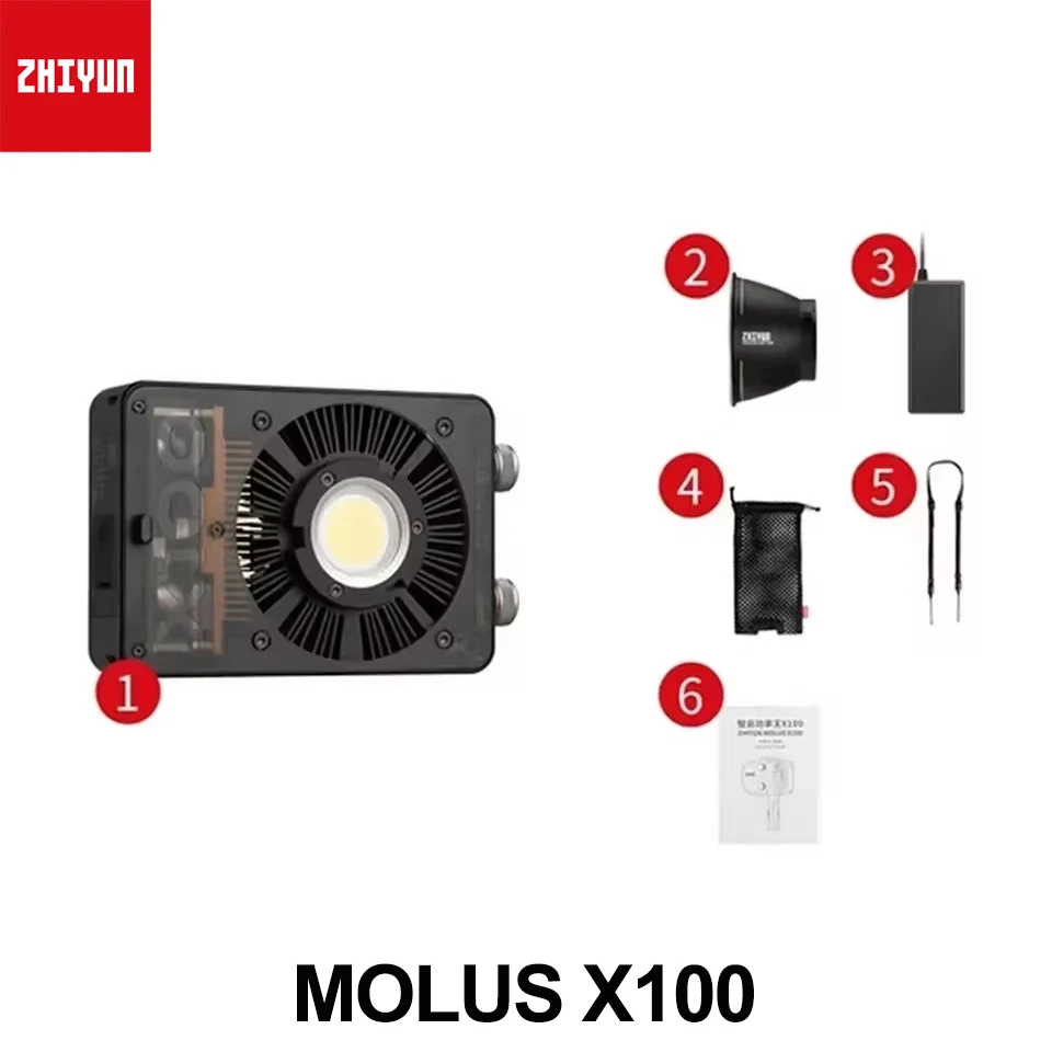 ZHIYUN MOLUS X100 100W 2700-6500K COB 写真撮影ライト 二色ポケット