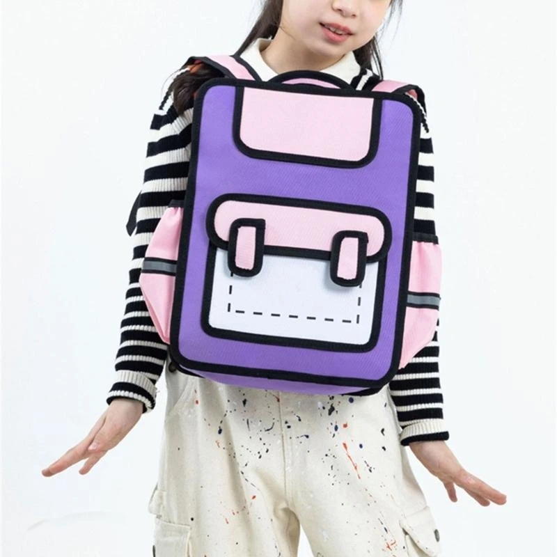 

E8FB Lightweight Cartoon Backpack with 3D Designs Book Bag for Kids' Daily Adventures