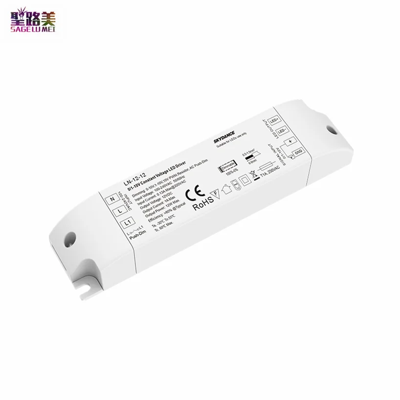 

100V-220VAC 12W 12V 0/1-10V PWM Dimmable LED Driver LN-12-12 Push DIM Dimmer Controller For Single Color LED strip lights tape