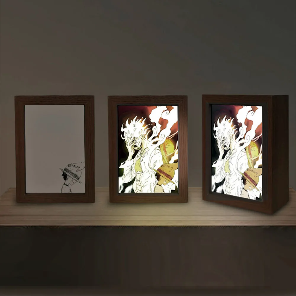 Creative Photo Frame Night Light Toy Game Anime One Piece Character Luffy Zoro Sketch Decoration Painting Gift LED Ornaments