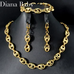 18K Gold Plated Copper Coffee Bean Link Chain Necklace Earring Bracelet 3Pcs/Set Jewelry Punk Hip Hop Street Style Hot Sale