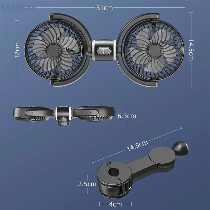 

360 Degree Rotation Neck Portable Cooler For Summer Car Accessories Car Seat Back Cooling Fan USB Charge Dual Head Fan