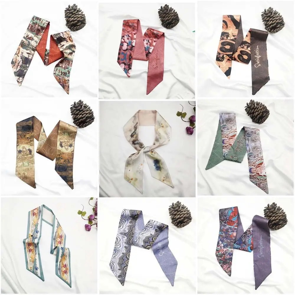 

Retro Floral Headband Ribbon Oil Painting Hair Ribbon Scarf Chinese Style Headscarves