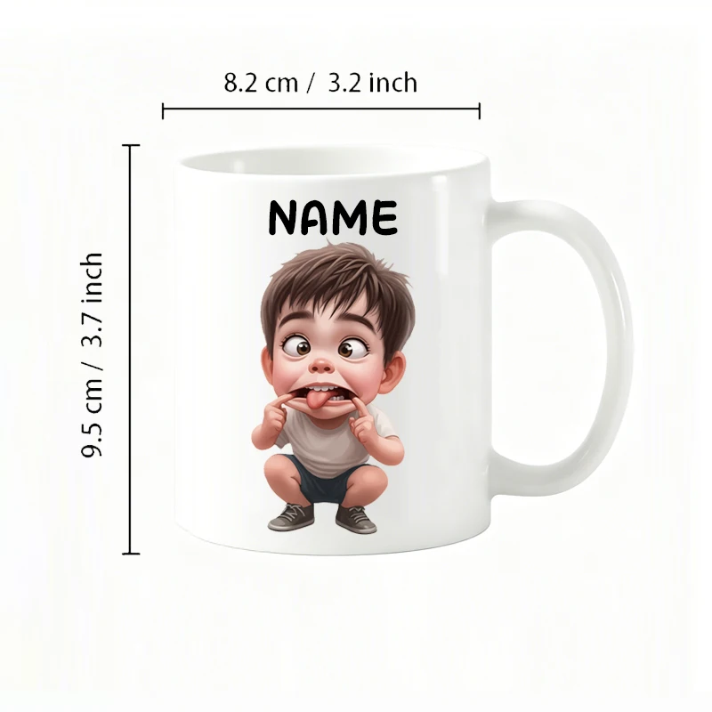 Personalized Ceramic Mug with Custom Name/Text and Funny Surprised Expression Design – Double-Sided Print, Ideal for Birthdays
