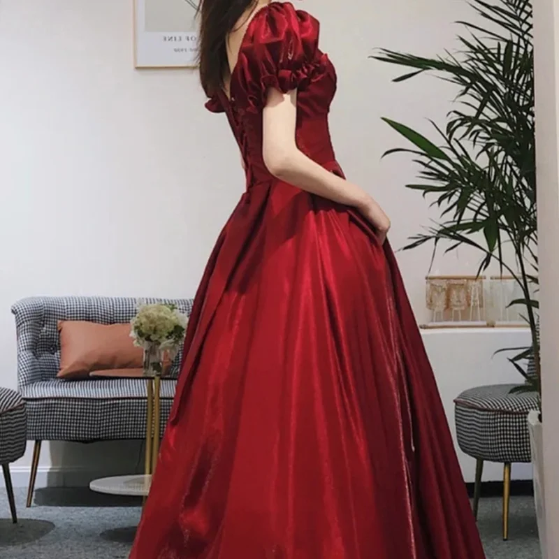 Robe de soiree Wine Red lace up long dress Elegant Evening Dress Formal Bride Wedding Banquet V Neck Prom Party Dress customized