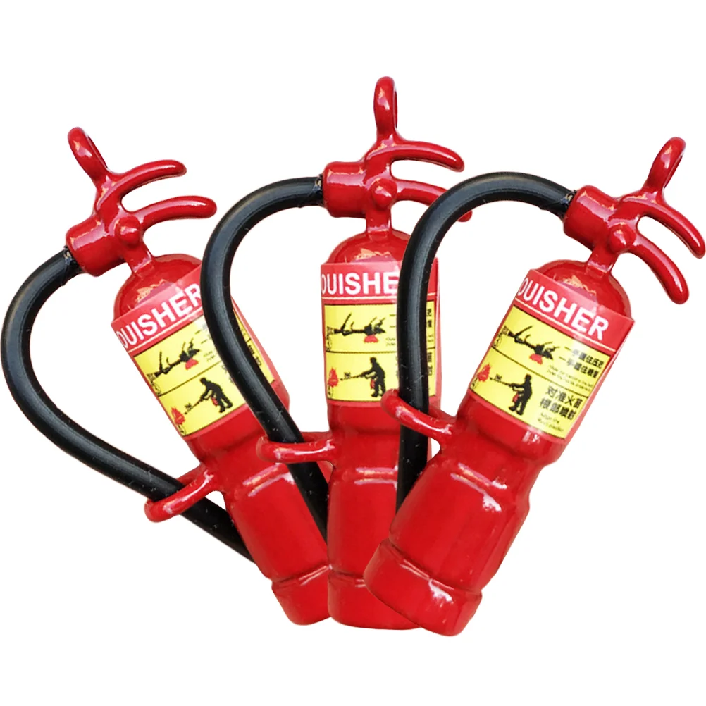 3 Pcs Mini Fire Extinguisher Small House Adornment DIY Metal Pendant Toy Miniature Decor Iron