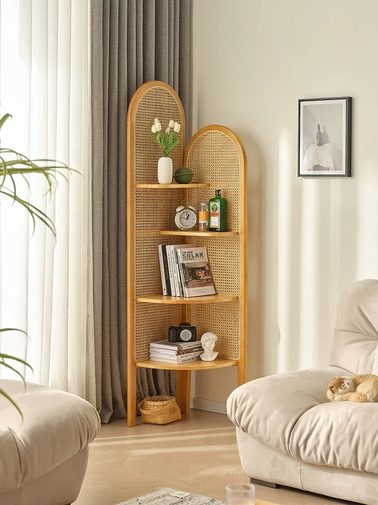 

Japanese-Style Solid Wood Rattan Rack Modern Simple Storage Holder