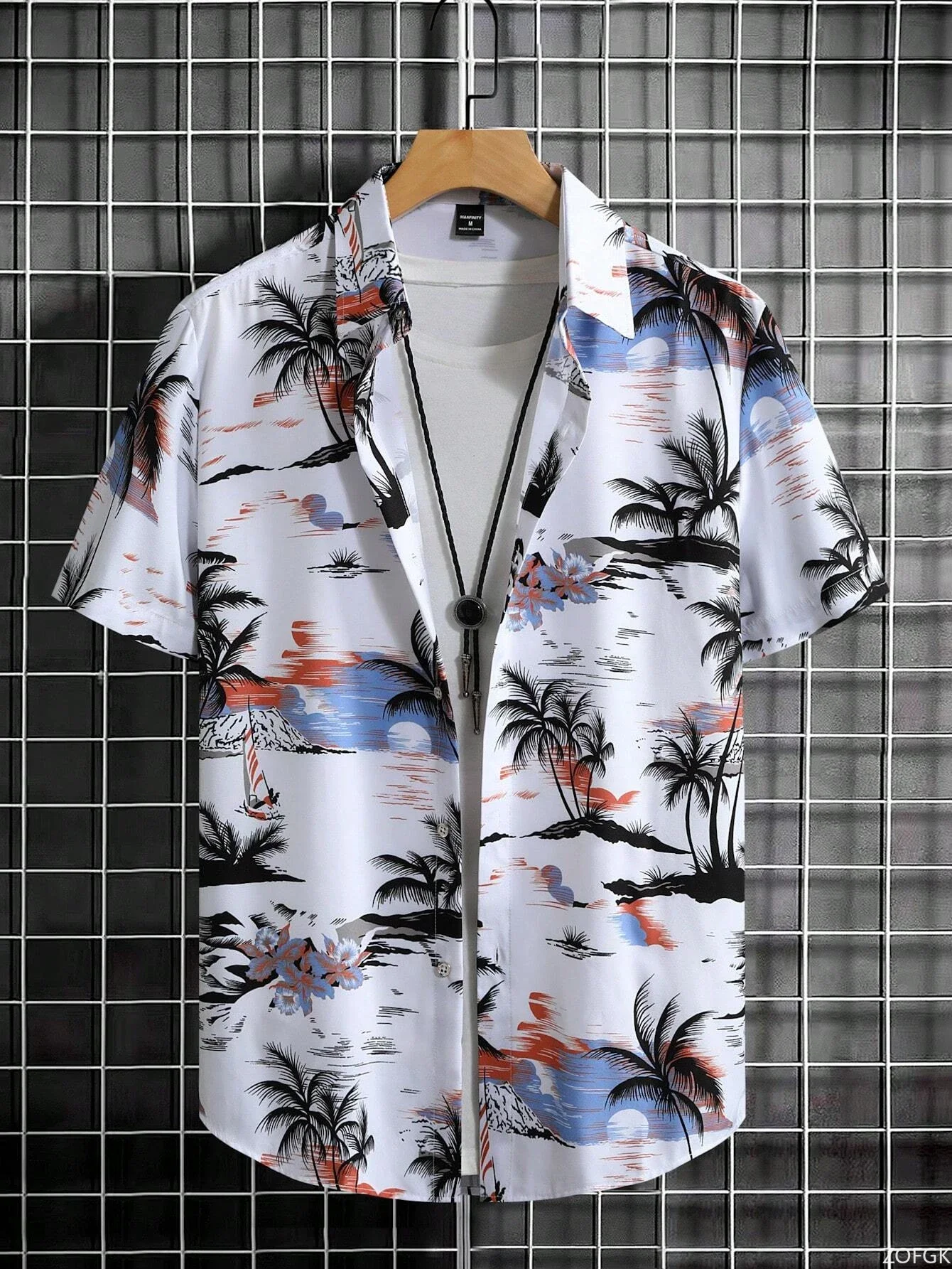 Hawaiian Style Fresh Coconut Print Men's Short-sleeved Fashion Shirt Men's Summer Outdoor Vacation Fashion Short-sleeved Shirt