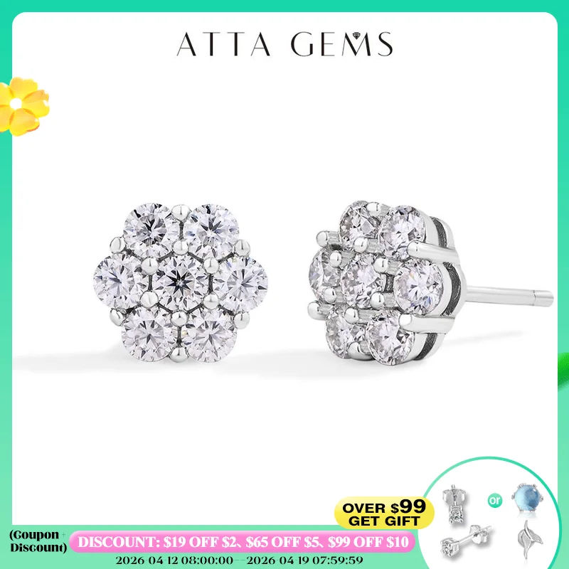 

ATTAGEMS Round Cut 2.5mm 3.0mm Moissanite Diamond Earring Flower shape D VVS1 Color 925 Silver Pure 10k 14k Au750 Gold for Women