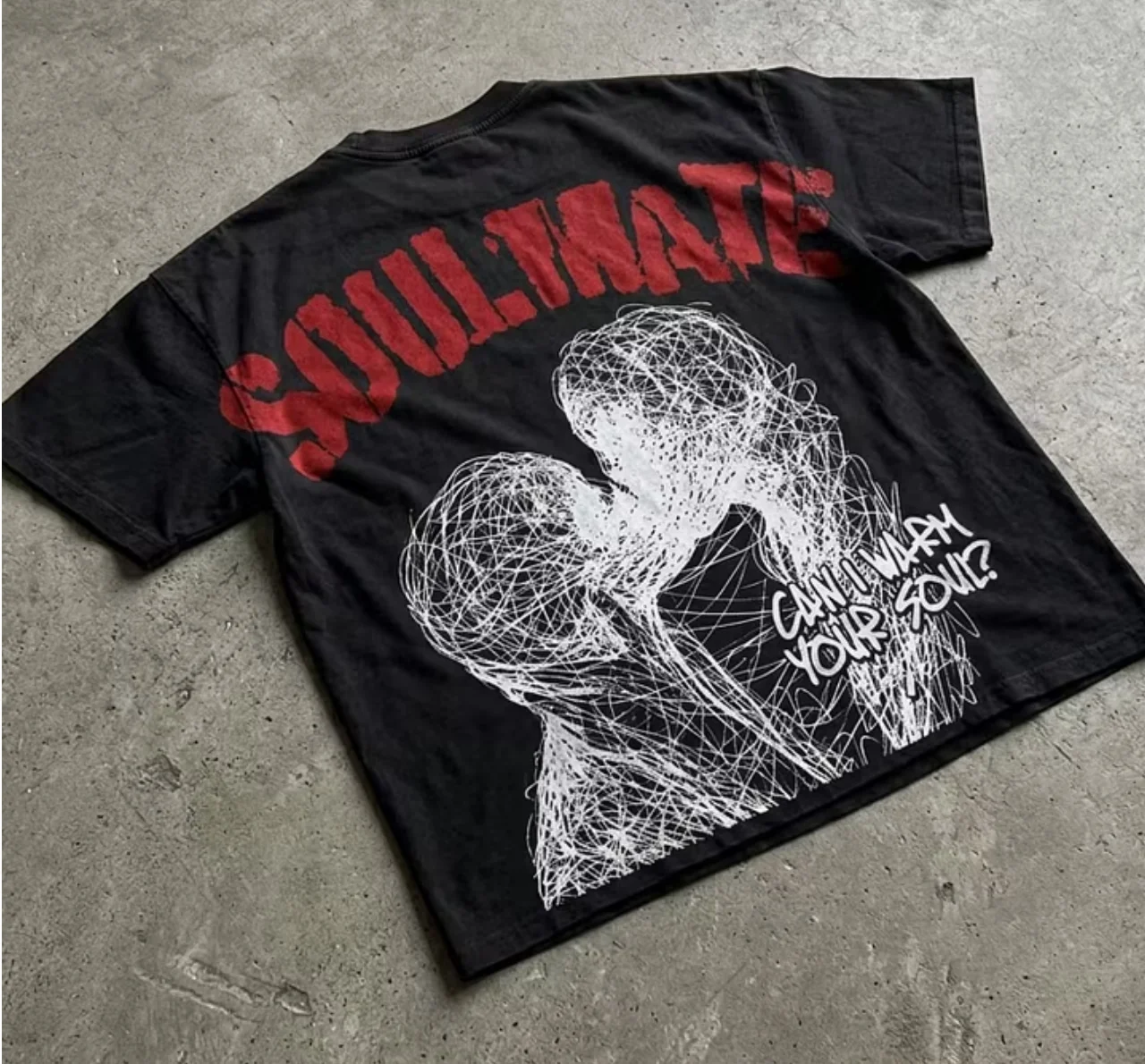 Soulmates Abstract Emotional Figures Graphic Cropped T-shirt Unisex Short-sleeved Retro Street Y2K Casual Fashion Tops Clothing