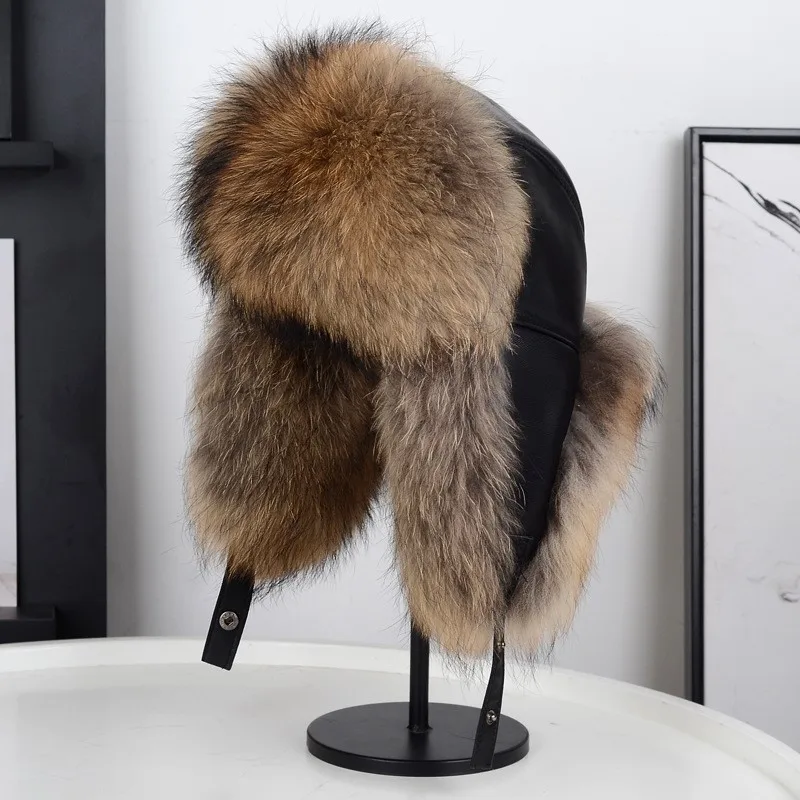 

Men's woolen hat Tian Zhong Lao warm fur leather cotton