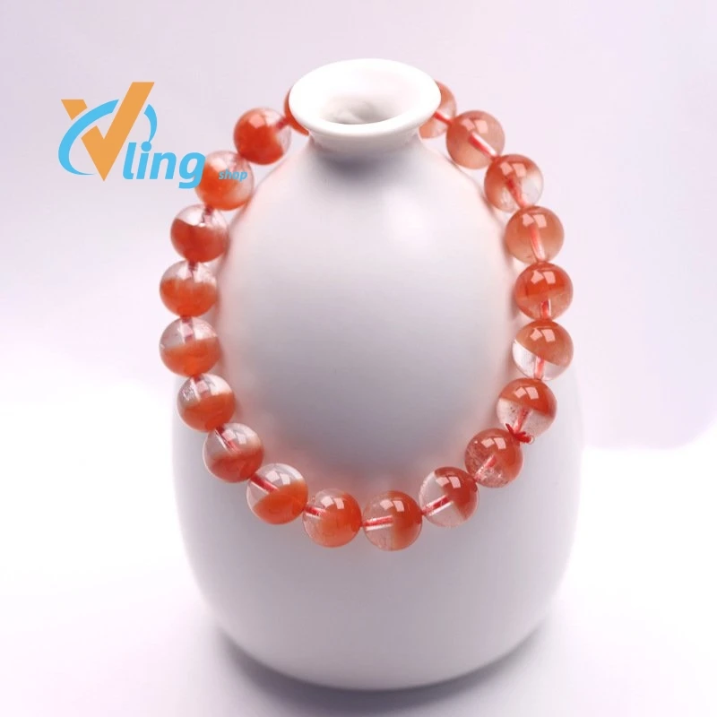 Natural Orange Phantom White Quartz Crystal Bracelet Clear Round Beads 8mm 9mm 10mm Garden Green Phantom Women Men AAAAAA