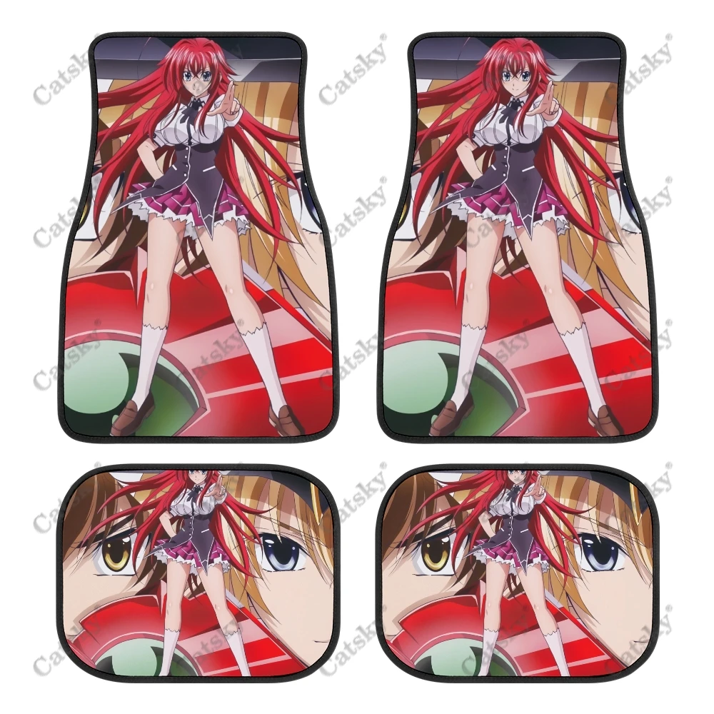 Anime High School DxD Girl Art Print Car Foot Mat 4PCs Rubber Non-Slip Waterproof Material All-Weather Protection Accessories