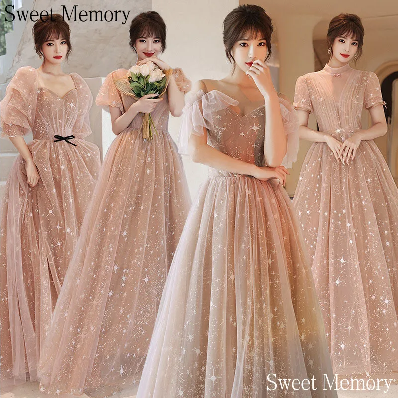 

Sweet Memory Long Bridesmaid Dress Floor Length Elegant Prom Dresses Women Stars Pattern Wedding Party Birthday Graduation Gown