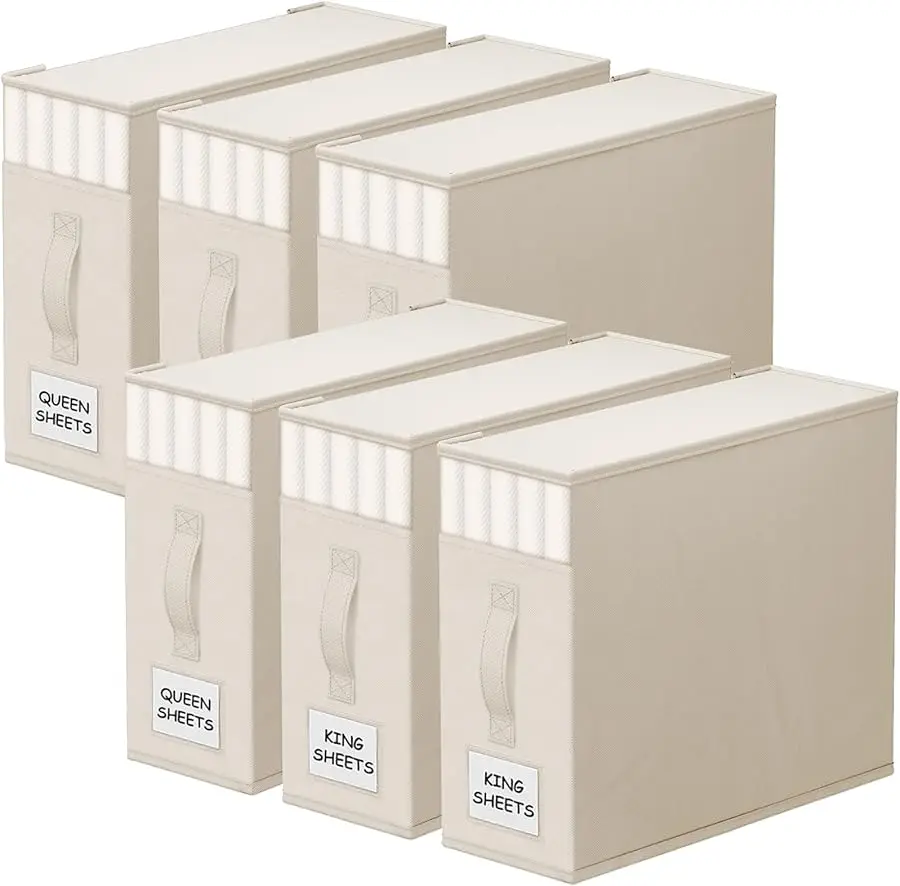 

6 Pack Bed Sheet Closet Organizers and Storage,Sturdy Foldable Storage Containers with Window and Label,Storage and Organization