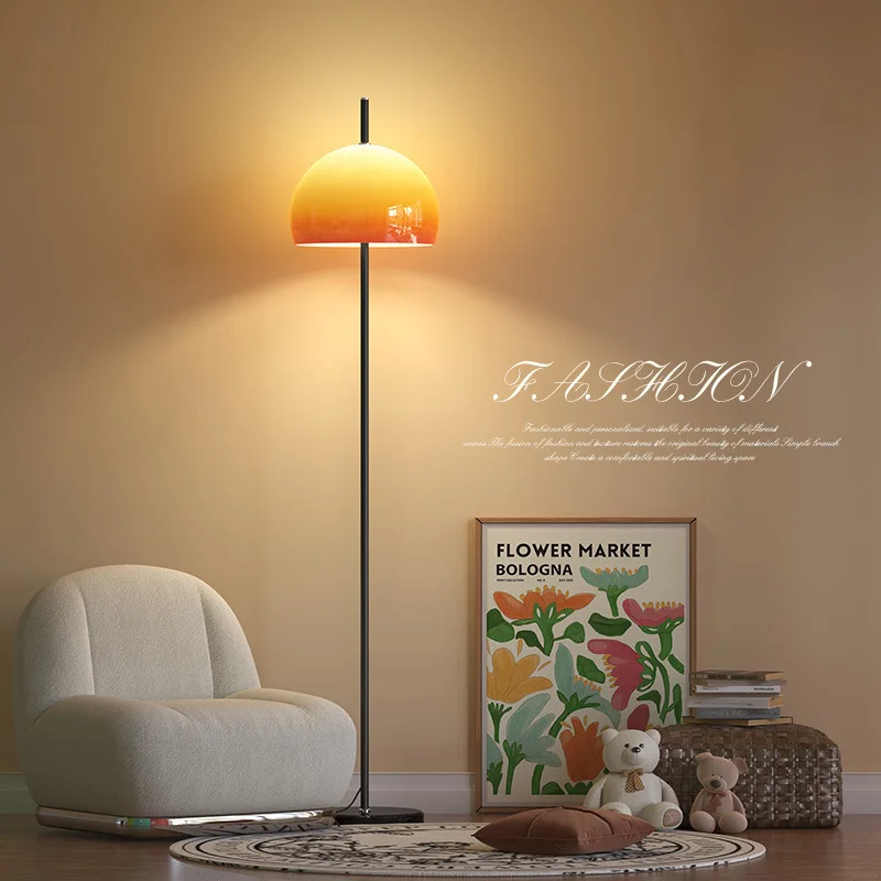 

Retro Bauhaus Glass Floor Lamp Living Room Bedroom Study Vertical Light Medieval Residential Gradual Orange Mushroom Floor Lamp