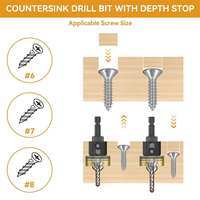 AM38M 82 Degree Woodworking Countersink Drill Bits Carbide Tipped with Adjustable Depth Stop No Thrust Ball Bearing